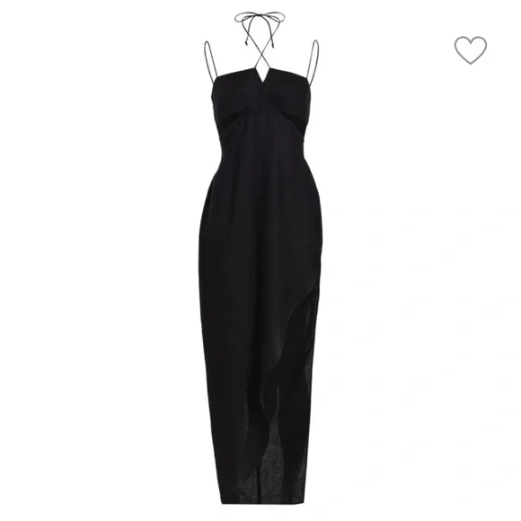 RUMER NWT Freya Black Linen Cut Out Maxi Dress M Reverie - Picture 2 of 13